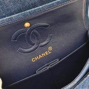 Chanel Blue Denim Small Classic Double Flap Shoulder Bag