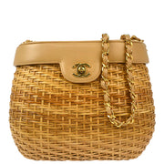 Chanel 1997-1999 Beige Rattan Leather Basket Shoulder Bag