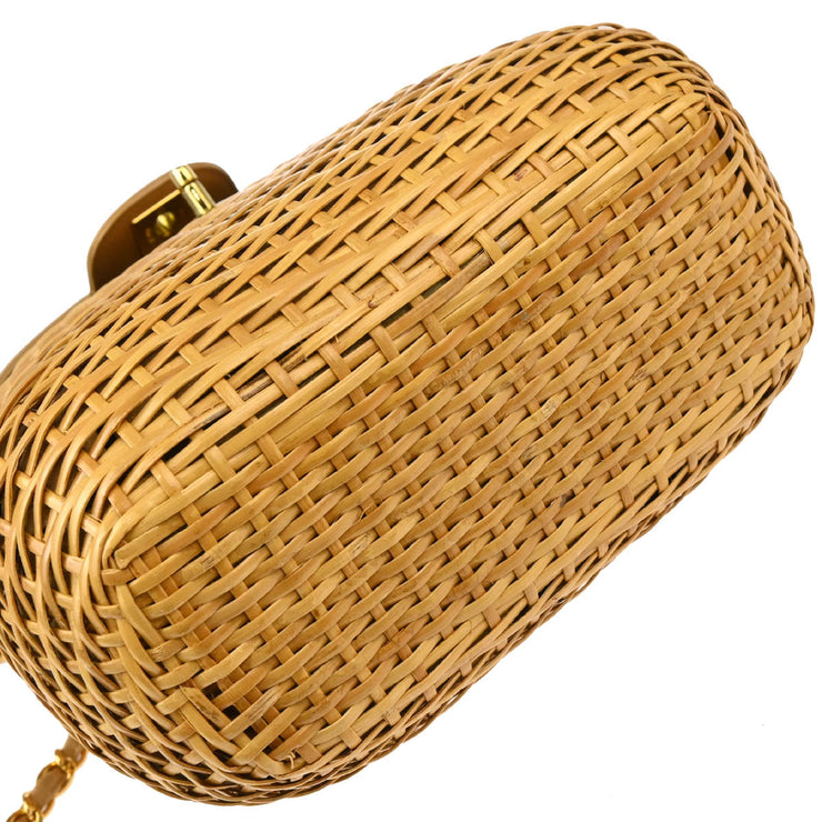 Chanel Beige Rattan Leather Basket Shoulder Bag