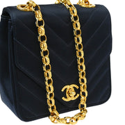 Chanel Navy Satin Chevron Chain Shoulder Bag