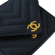 Chanel 1991-1994 Navy Satin Chevron Chain Shoulder Bag