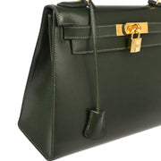 Hermes 1993 Green Box Calf Kelly 28 Sellier 2way Shoulder Handbag