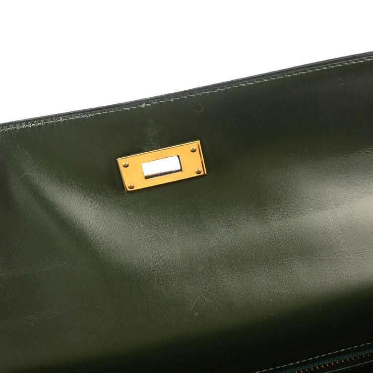 Hermes 1993 Green Box Calf Kelly 28 Sellier 2way Shoulder Handbag