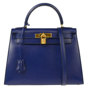 Hermes Blue Box Calf Kelly 32 Sellier 2way Shoulder Handbag