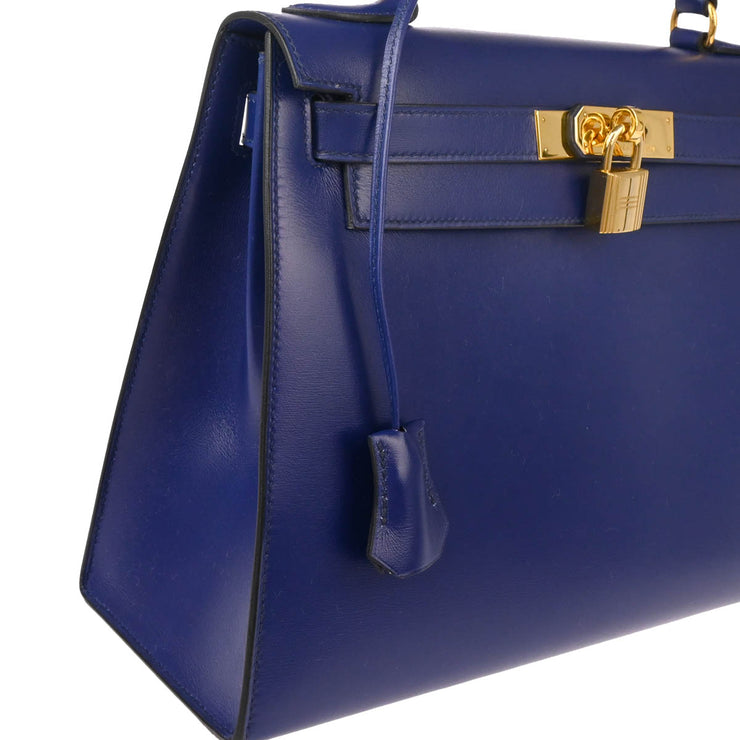 Hermes 1994 Blue Box Calf Kelly 32 Sellier 2way Shoulder Handbag