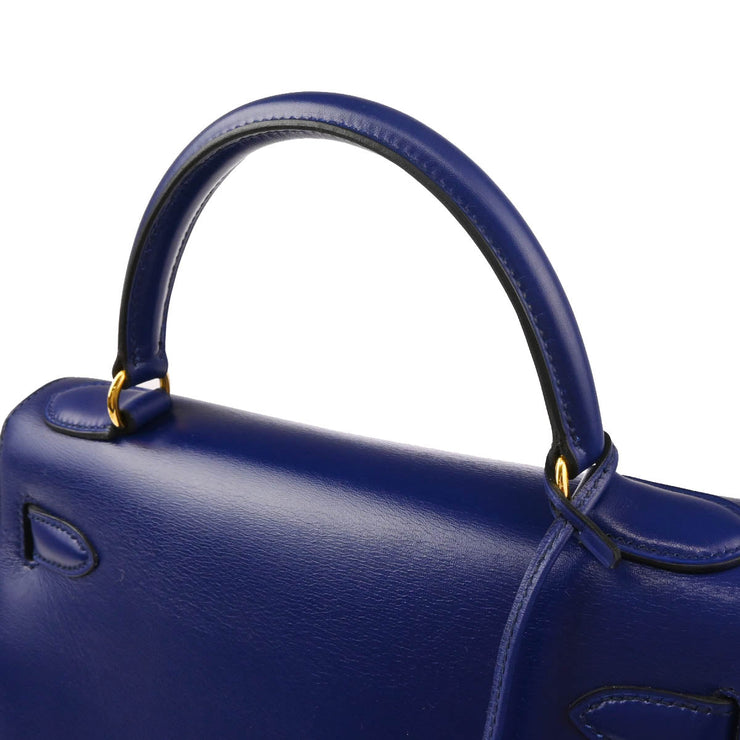 Hermes 1994 Blue Box Calf Kelly 32 Sellier 2way Shoulder Handbag