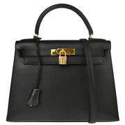 Hermes 1995 Black Ardennes Kelly 28 Sellier 2way Shoulder Handbag