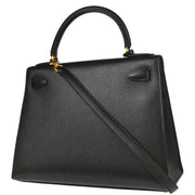 Hermes 1995 Black Ardennes Kelly 28 Sellier 2way Shoulder Handbag