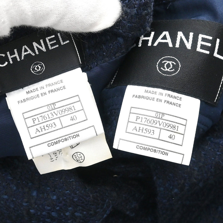 Chanel 2001 Setup Suit Jacket Skirt Navy #40