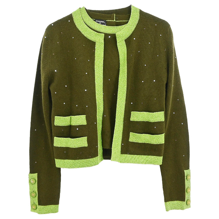 Chanel 1996 Ensemble Cardigan Top Khaki #36