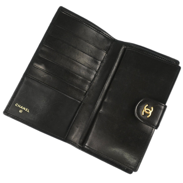 Chanel Black Lambskin Bicolore Long Wallet