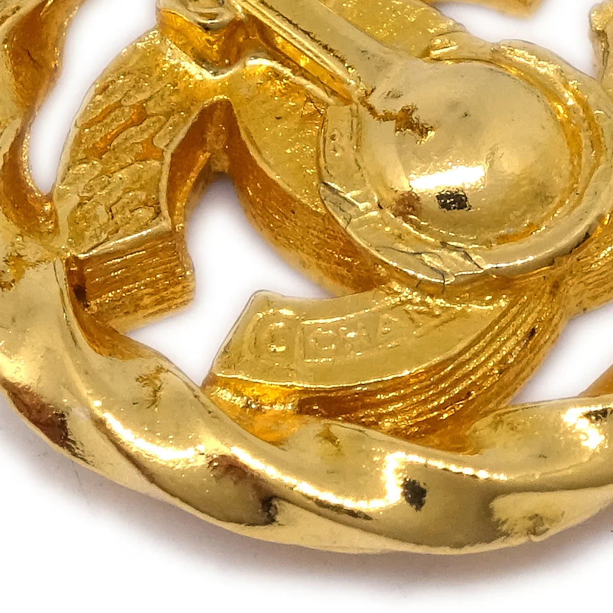 Chanel Gold Button Earrings Clip-On Rhinestone 2137