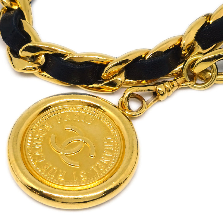 Chanel Gold Black Medallion Chain Belt Small Good