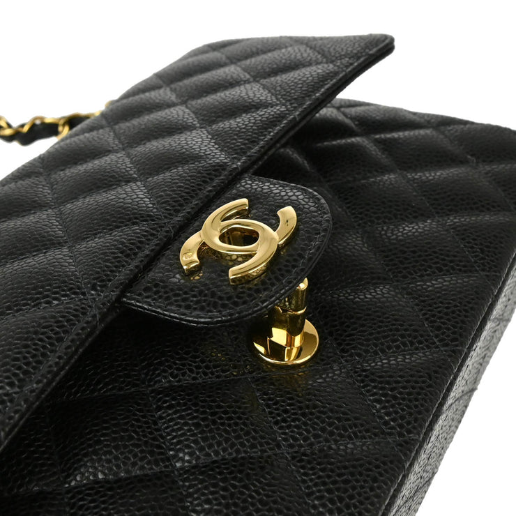 Chanel 2004-2005 Black Caviar Medium Classic Double Flap Shoulder Bag