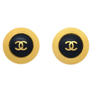 Chanel Button Earrings Clip-On Black Gold 95A