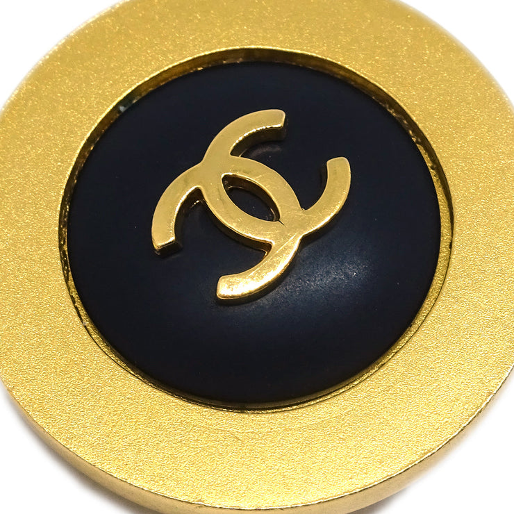 Chanel Button Earrings Clip-On Black Gold 95A