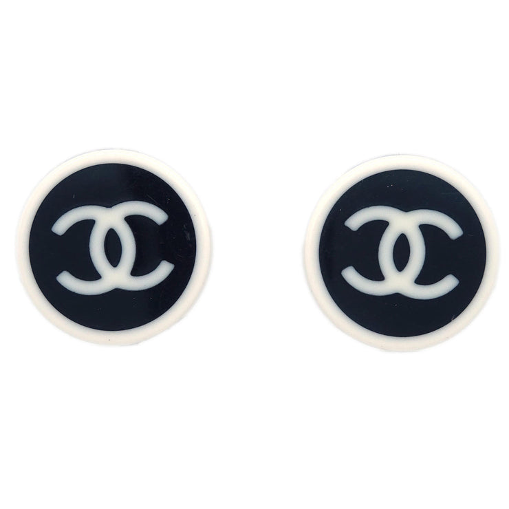 Chanel Button Earrings Clip-On Black 05C