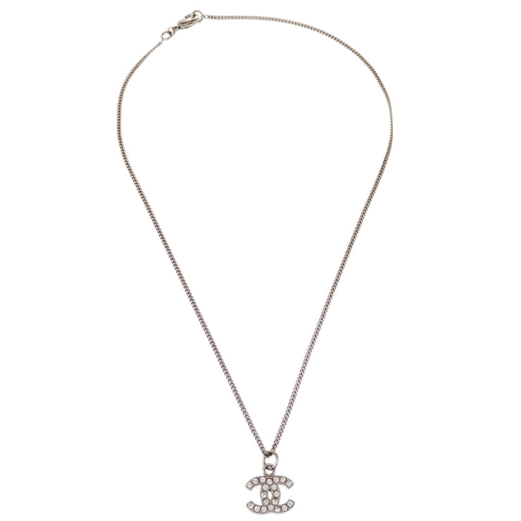 Chanel CC Chain Necklace Pendant Rhinestone Silver 08V