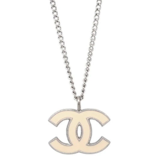 Chanel Chain Necklace Silver White 06P