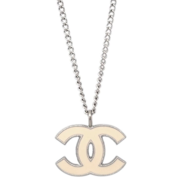 Chanel Chain Necklace Silver White 06P