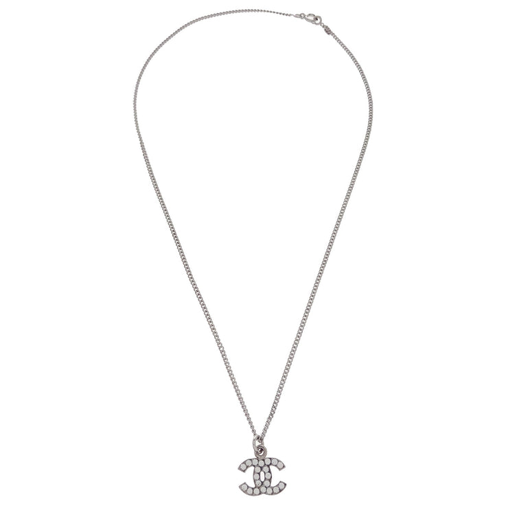 Chanel CC Chain Necklace Pendant Rhinestone Silver 07V