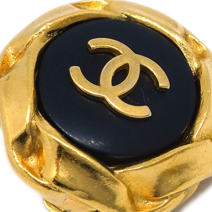 Chanel Button Earrings Clip-On Black Gold 96P