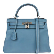 Hermes 2006 Blue Jean Swift Kelly 28 Retourne 2way Shoulder Handbag