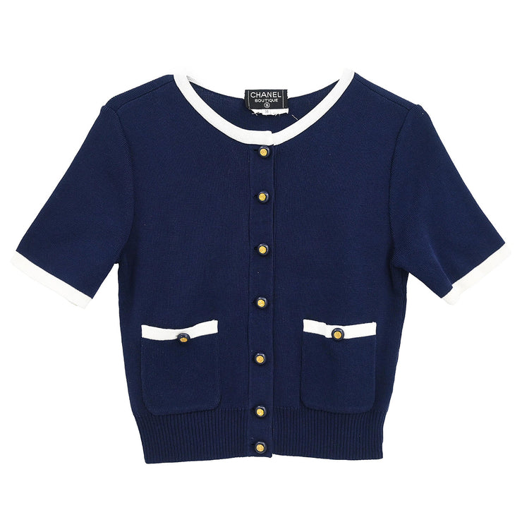 Chanel Short Sleeve Cardigan Navy #38