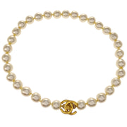 Chanel Costume Pearl Chain Necklace Gold 96A