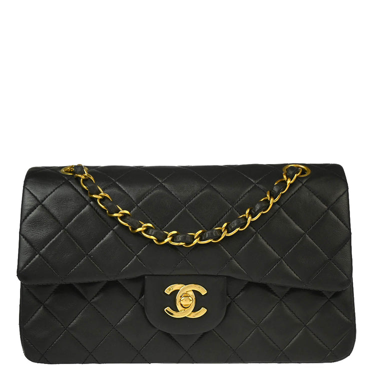 Chanel 1991-1994 Black Lambskin Small Classic Double Flap Shoulder Bag