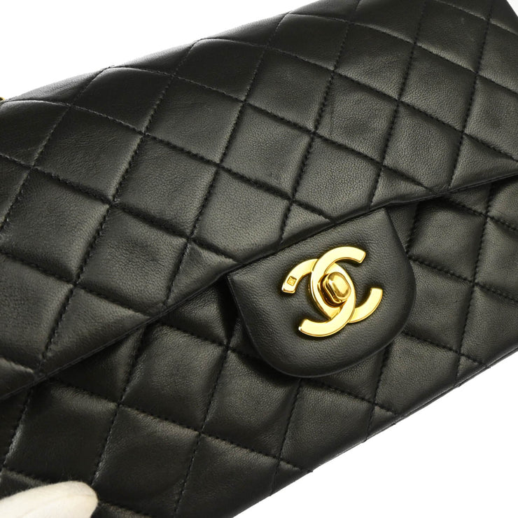 Chanel 1991-1994 Black Lambskin Small Classic Double Flap Shoulder Bag