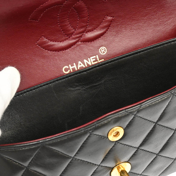 Chanel 1991-1994 Black Lambskin Small Classic Double Flap Shoulder Bag