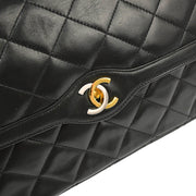 Chanel 1986-1988 Black Lambskin Paris Double Flap Shoulder Bag