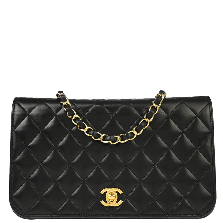 Chanel 2008-2009 Black Lambskin Turnlock Small Full Flap Shoulder Bag