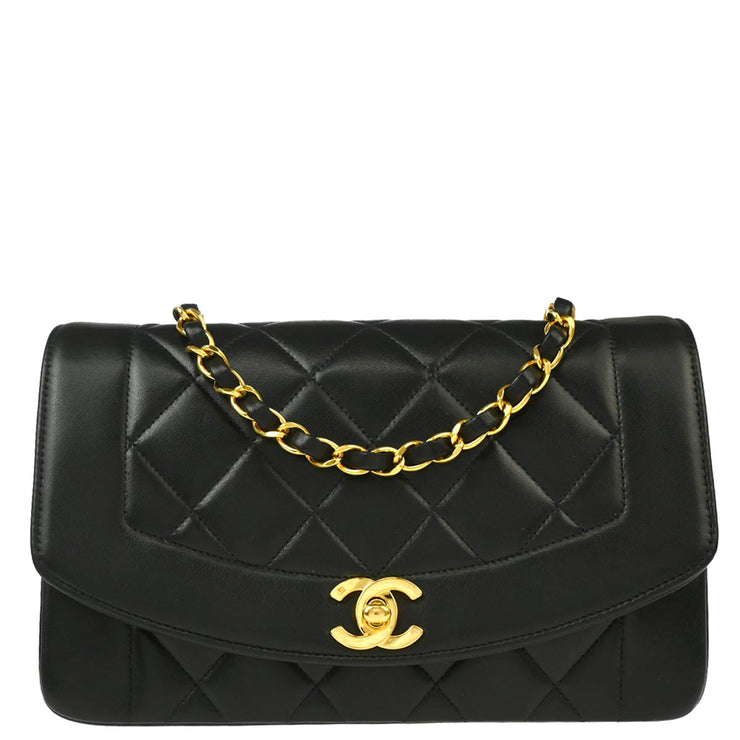 Chanel 1991-1994 Black Lambskin Small Diana Shoulder Bag