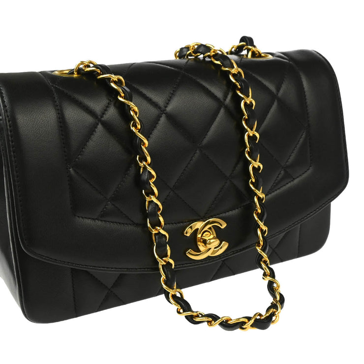 Chanel 1991-1994 Black Lambskin Small Diana Shoulder Bag