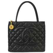 Chanel 2001-2003 Black Caviar Medallion Tote Handbag