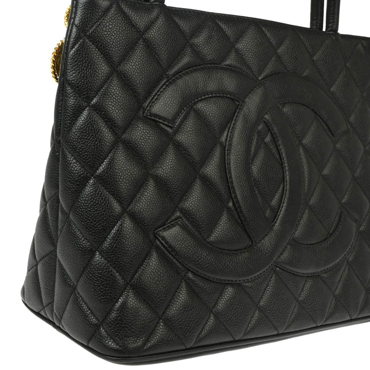 Chanel 2001-2003 Black Caviar Medallion Tote Handbag