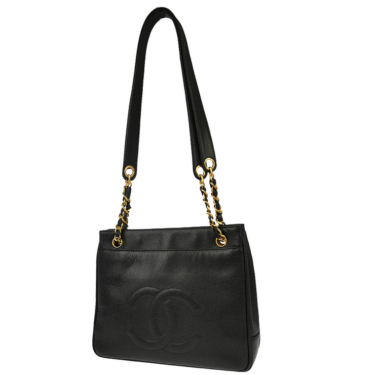 Chanel 1994-1996 Black Caviar Chain Shoulder Tote Bag