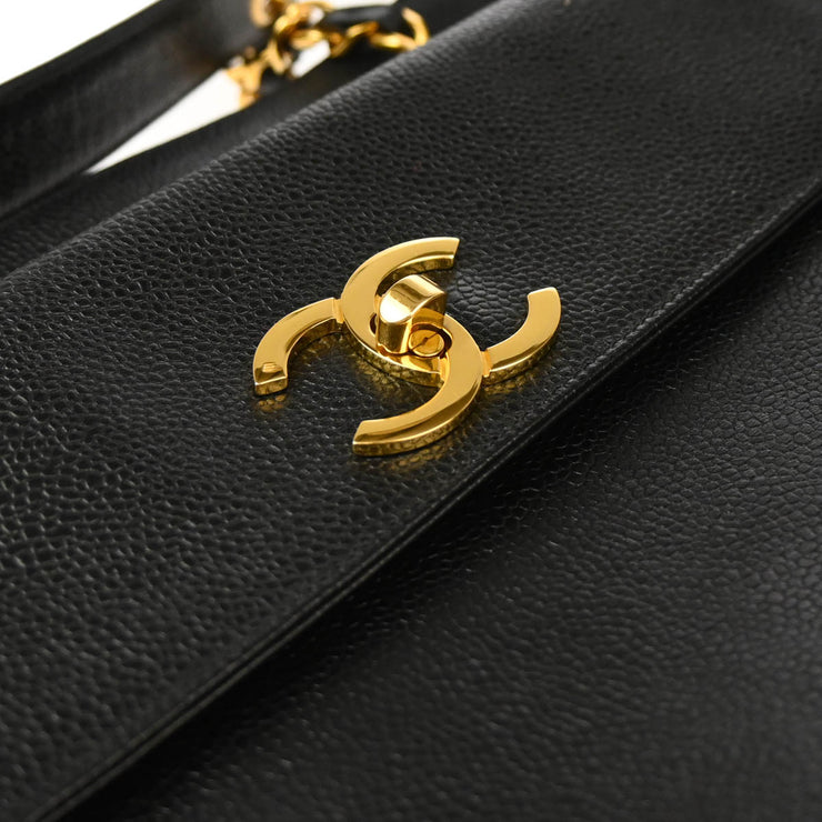 Chanel 1994-1996 Black Caviar Chain Shoulder Tote Bag