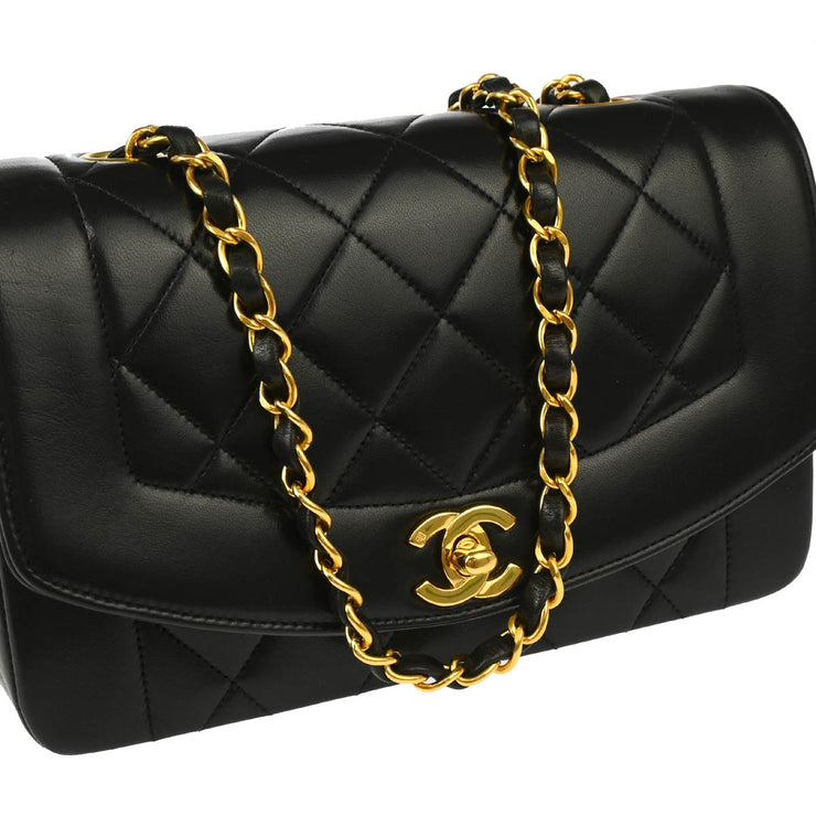 Chanel 1996-1997 Black Lambskin Small Diana Shoulder Bag