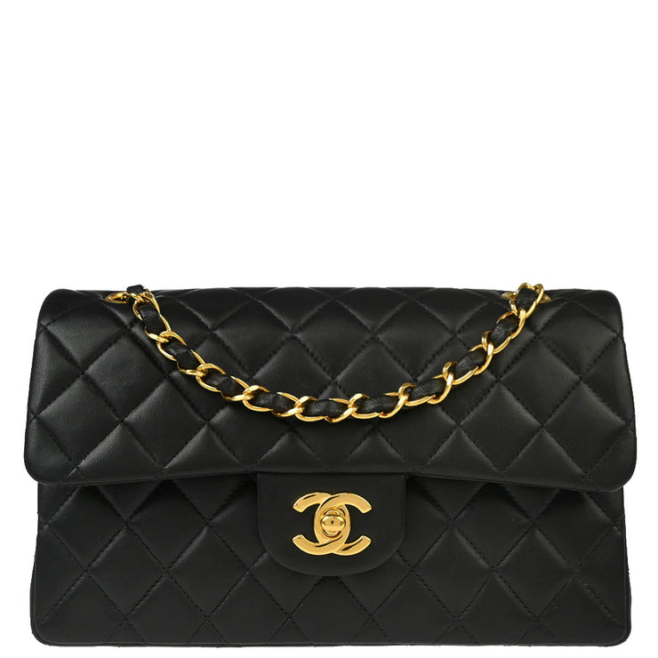 Chanel 1997-1999 Black Lambskin Small Classic Double Flap Shoulder Bag