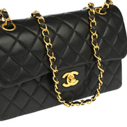 Chanel 1997-1999 Black Lambskin Small Classic Double Flap Shoulder Bag