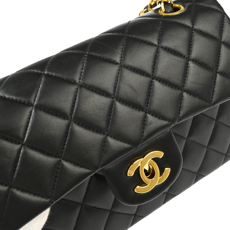 Chanel 1997-1999 Black Lambskin Small Classic Double Flap Shoulder Bag