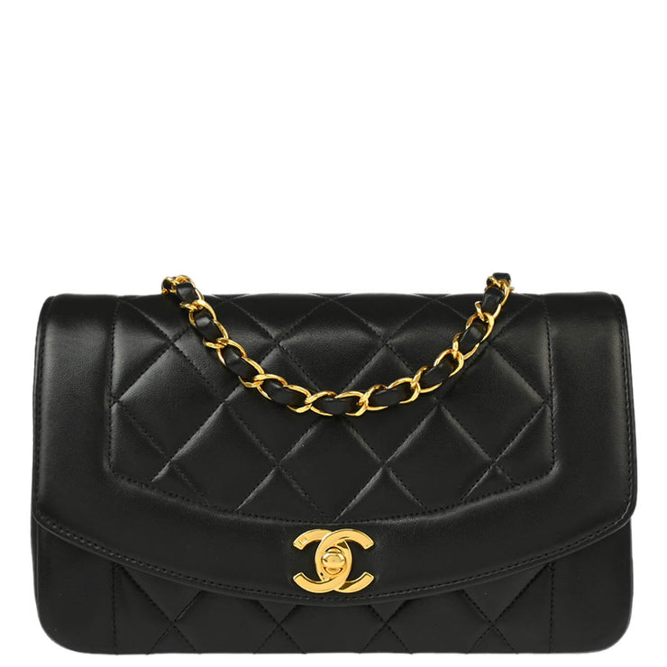 Chanel 1996-1997 Black Lambskin Small Diana Shoulder Bag