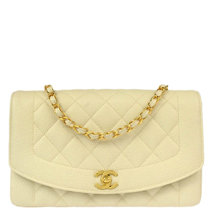 Chanel 1994-1996 Ivory Caviar Medium Diana Shoulder Bag