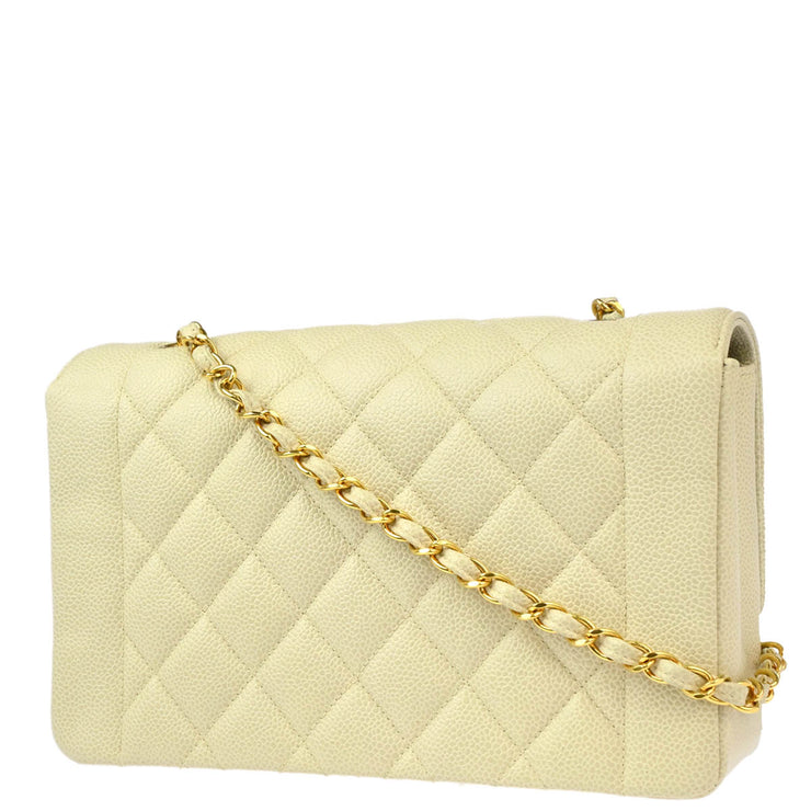 Chanel 1994-1996 Ivory Caviar Medium Diana Shoulder Bag