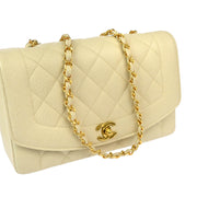 Chanel 1994-1996 Ivory Caviar Medium Diana Shoulder Bag