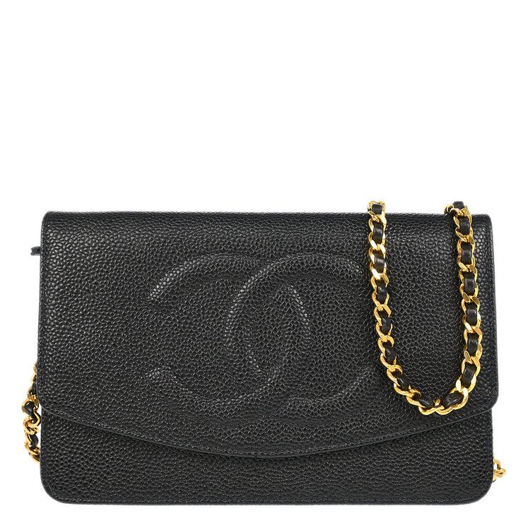 Chanel 1997-1999 Black Caviar Timeless WOC Shoulder Wallet Bag