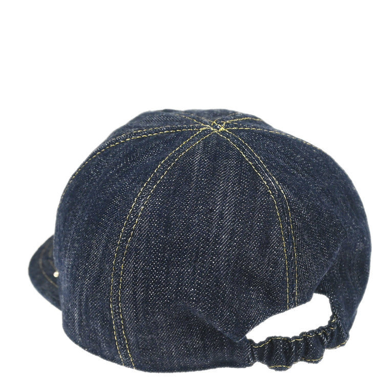 Chanel Denim Cap Hat Indigo #M Small Good